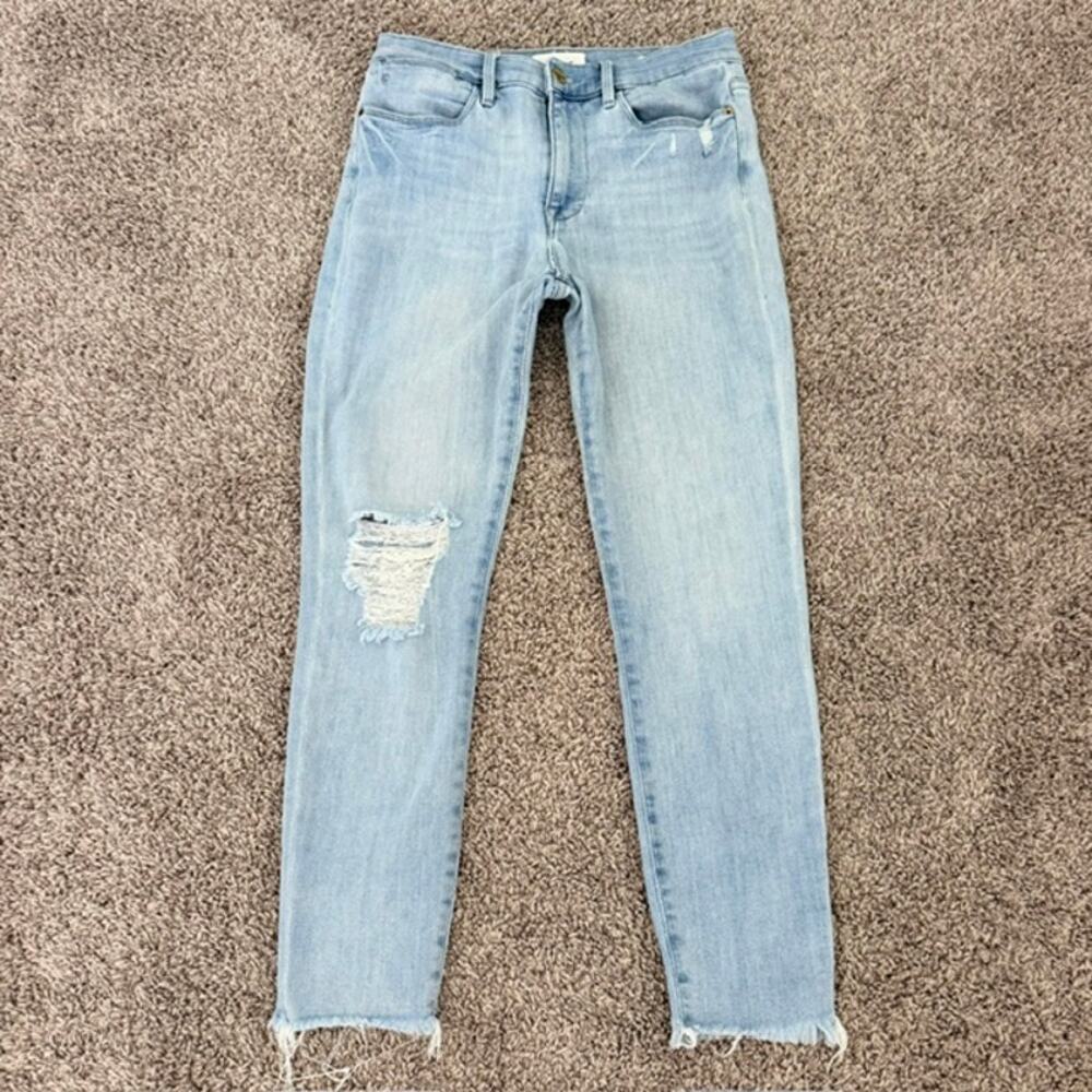 Frame Jeans Le High Skinny Crop Women's 28 Blue Mid Rise Distressed‎ Soft